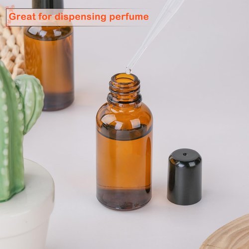 RAMFIYN 3 Pack Amber Roller Bottles for Oils 30ml Refillable Roller Ball Applicator for Travel Glass Roller Bottles with Filling Tool Set and Label