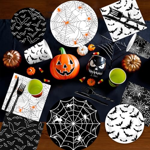Halloween Party Tableware Set 144pcs Plates Cups Napkins Forks - Spooky Decorations