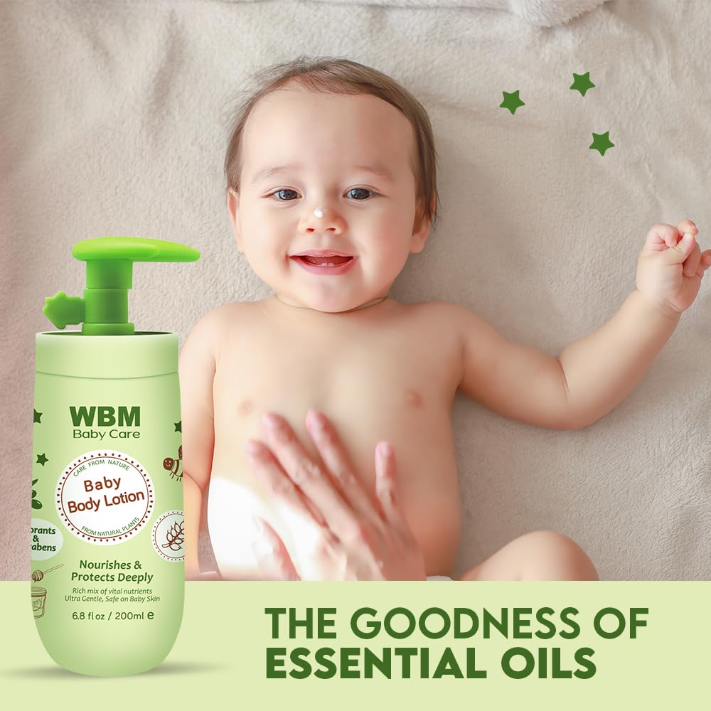 WBM Care Baby Lotion - Nourishing Face & Body Lotion with Natural Honey & Wheat Germ Oil | 6.8 oz