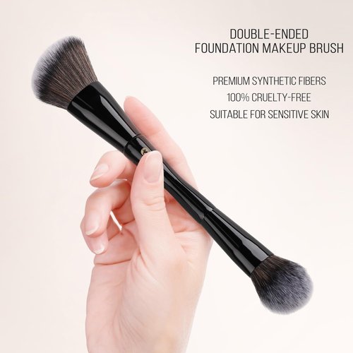 KINGMAS Dual-Ended Foundation & Bronzer Duo Brush - Angled & Round Top for Flawless Blending (Black)