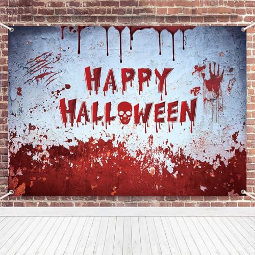 Halloween Bloody Blood Dripping Wall Backdrop - Red, White, 5x3ft Horror Decorations