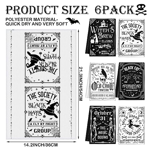 Halloween Kitchen Towels Set - Gothic Skull Witch Tarot Art, Traditional Style, 6 Pack