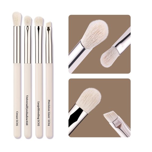 LOCKCUTE 4pc Eyeshadow Brush Set - Pro Blending, Precision Bristles, Skin-Friendly Makeup Brushes Kit for Flawless Eye Looks(Large/Detail/Crease/Eyeliner Brush)