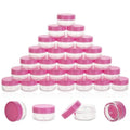 100 Count 5 Gram Sample Containers, Clear Lip Balm Containers with Lids, Small Plastic Sample Jars with 8 Mini Spoons, 100pcs Labels (Pink Lid)