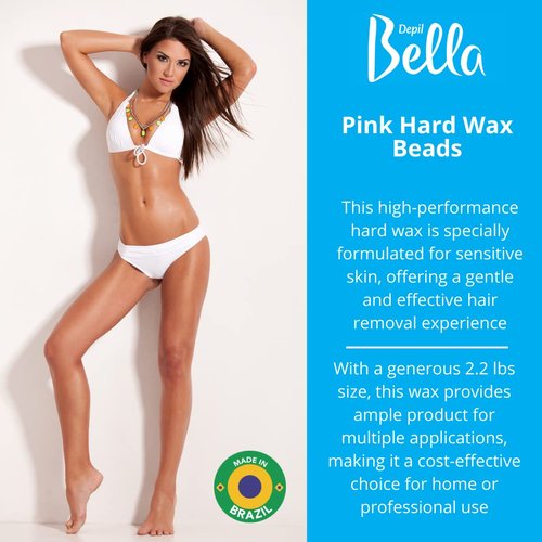 DEPIL BELLA Pink Hard Wax Beads 2.2 lbs for Hair Removal, High-Performance for Short and Resistant Hair, Vegan, Body and Face Wax Beads With Dragon Fruit Extract