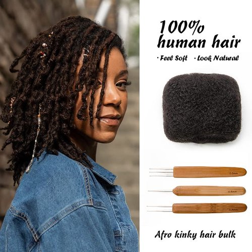 FAMILOCS 18 Inch 50g Tight Afro Kinky Bulk 100% Human Hair for Dreadlock Extensions Locs Repair Braids and Twists Bleachable and Dyeable