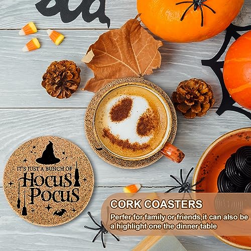 Halloween Cork Coasters 6-Pack with Holder Farmhouse Style Drink Mats for Table Protection