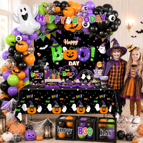 Halloween Birthday Decorations Party Kit with Balloons, Tableware & Garland