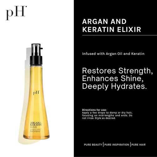 pH PURE HAIR Argan & Keratin Shampoo Hair Mask & Elixir Color Protecting - Hydrating Nourishing Formula for Deep Cleansing Heat Protection Soft & Silky Hair - Sulfate Free (8.45+8.45+3.38 Fl Oz)
