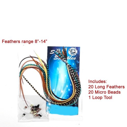 Sexy Sparkles Feather Hair Extensions Kit – 20 Genuine Rooster Feathers (8–11 inches) with 20 Silicone Micro Beads + Loop Tool – Heat Style Friendly, Reusable, Natural & Vibrant Colors Everyday Wear