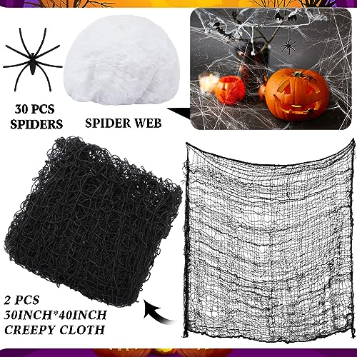 Halloween Witch Hat Decorations Set - 16 Hats 36 Bats 30 Spiders for Spooky Party Decor
