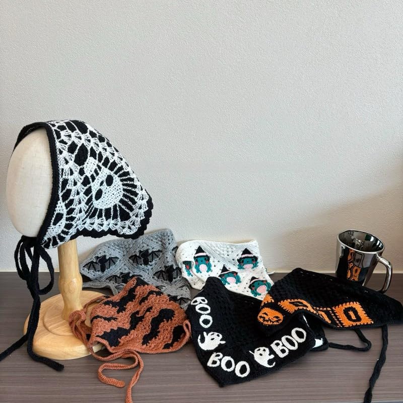 Women's Gothic Crochet Bandana Headband - Bat Spider Web Halloween Accessory - Black Spider Web, One Size