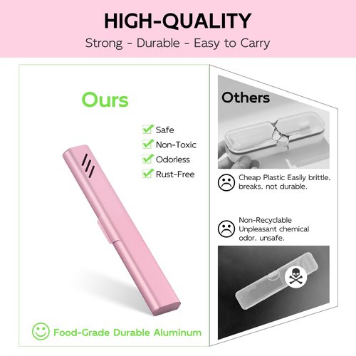 Travel Toothbrush Case, Portable Toothbrush Holder, Durable Aluminum Toothbrush Storage Box, Small Breathable Manual Toothbrush Container for Traveling, School, Camping, Business Trip - Pink