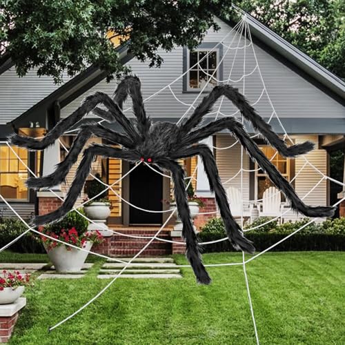 Halloween Spider Web with 59-Inch Giant Spider Indoor Outdoor Decor Set