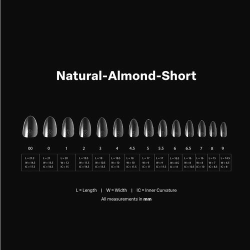 Aprés Gel-X® Almond Box of Nail Tips | 280 Gel-X Tips, Soft Tips, 14 Sizes 00-9 | Half-sizes Included (Natural Almond Short, 280 Count)