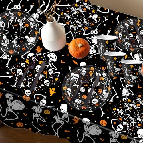 Halloween Party Supplies 142Pcs Skeleton Skeleton Tableware Set Plates Napkins