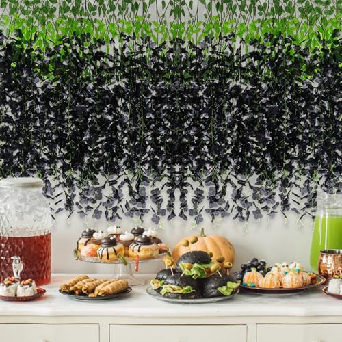 Black Wisteria Hanging Flowers - 24Pcs Artificial Floral Garlands for Decor