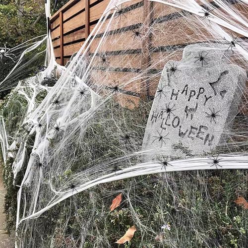 MSQ Spider Web Halloween Decorations - Style6, 600 Sq Ft Stretch Cobwebs with 20 Fake Spiders