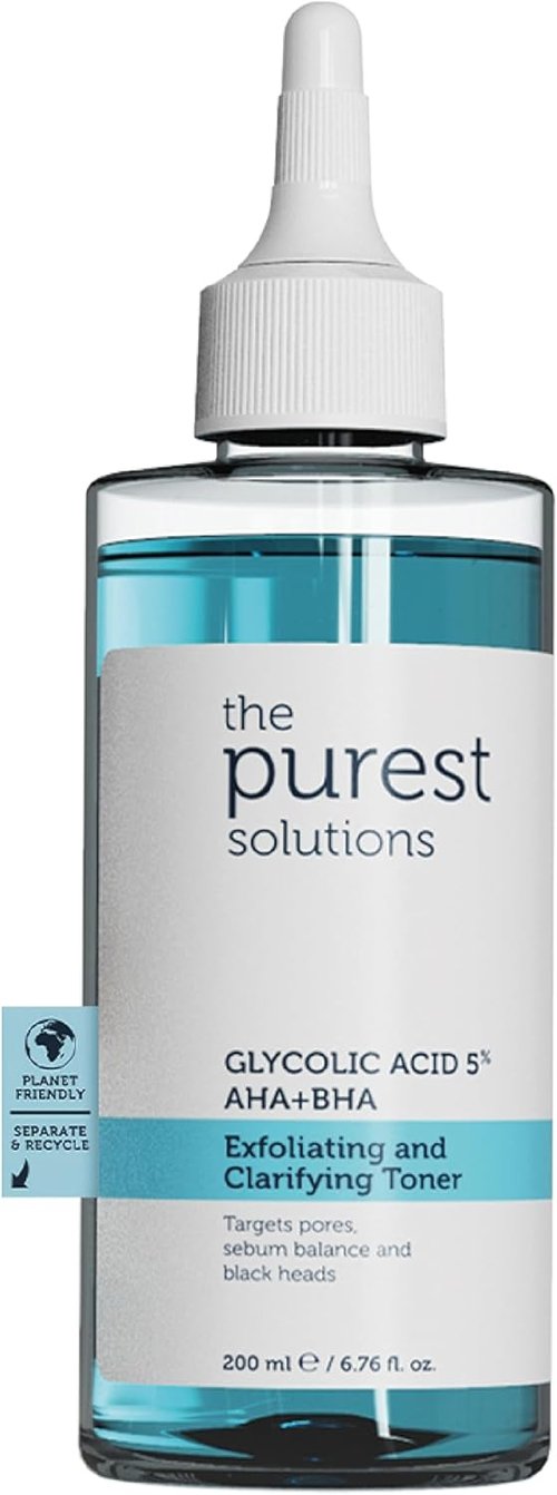 Purest Solutions Exfoliating Toner - Glycolic Acid 5% AHA + BHA for All Skin Types - Vegan | Cruelty-Free (6.76 fl. oz)