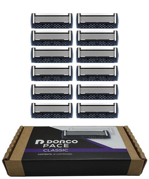 DORCO Pace Classic - Seven Blade Razor System with Pivoting Head and Premium Handle- 12 Pack Refill (No Handle)