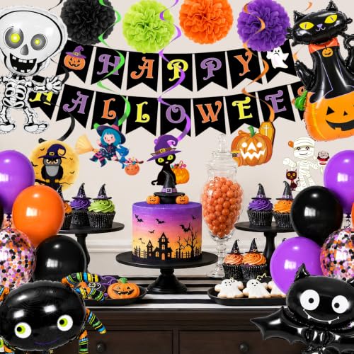 Halloween Party Decorations Set with Banner Balloons and Themed Ornaments