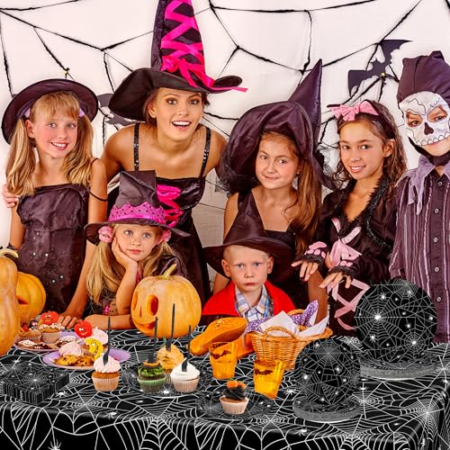 Halloween Paper Spider Web Party Supplies Set - 30 Pieces, Includes Plates, Napkins & Tablecloths - Variation: Halloween