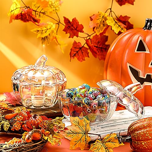 Set of 2 Glass Pumpkin Candy Jars with Iridescent Finish and Lids - 70 oz Halloween Decor
