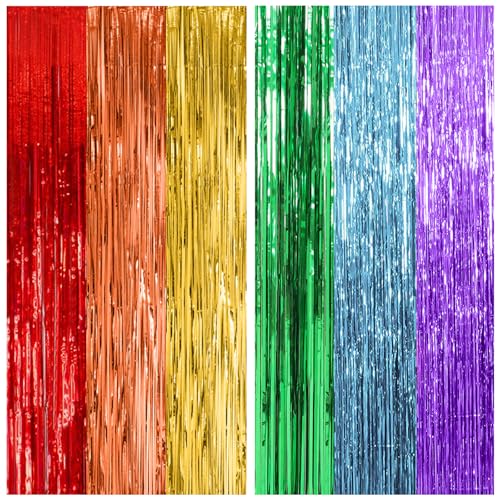 Rainbow Foil Fringe Curtain Backdrop Party Decorations 2 Pack - 39.4"w x 78.7"l