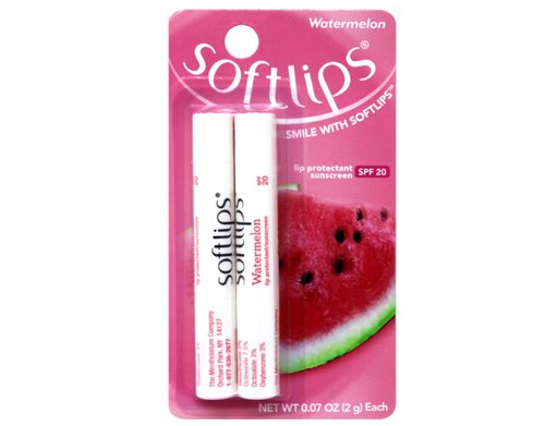Softlips Watermelon Gluten-Free, Twin Pack Lip Protectant Sunscreen SPF 20, 0.07 oz Each (Pack of 3)