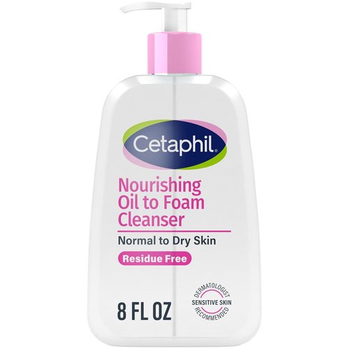 Cetaphil Nourishing Oil to Foam Facial Cleanser - 24 Hour Hydration for Normal to Dry Skin | 8 fl oz