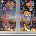 Day of the Dead Window Clings - Sugar Skull Halloween Decor - 9 Pcs