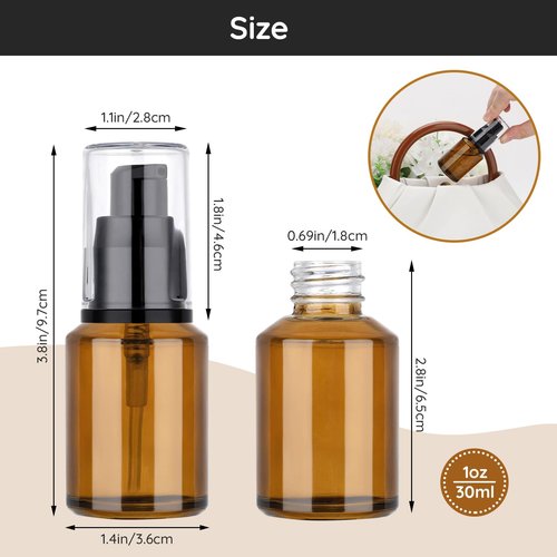 Segbeauty 1oz Frosted Glass Travel Bottles for Toiletries in Mixed Color, 3 Pack Empty Travel Size Pump Bottle Cream Lotion Container, 30ml Small Refillable Makeup Pump Dispenser Cosmetic Containers