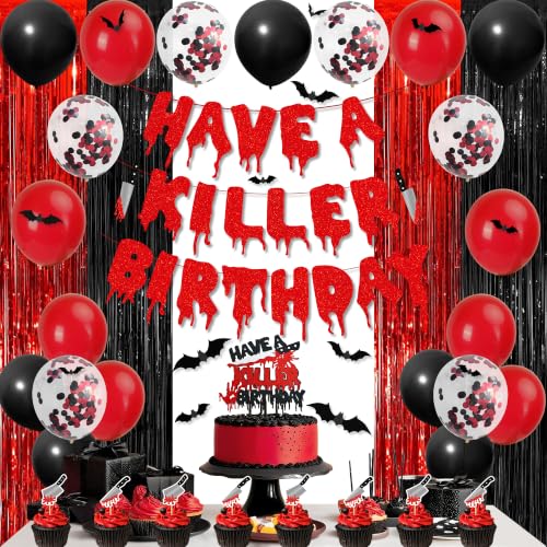 Halloween Birthday Decorations Kit with Banner, Balloons & Cake Toppers