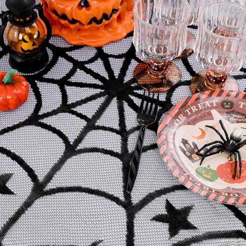 Halloween Black Lace Tablecloth 40 Inch Round Spider Web Overlay - LuoluoHouse