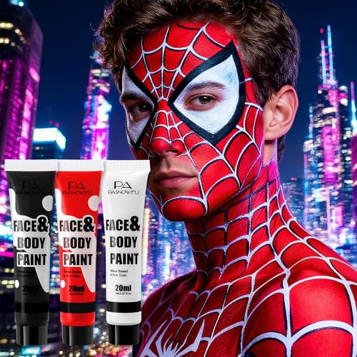 Face Paint Set - Water-Based Body Paint for Halloween - Black White Red - PASNOWFU