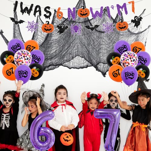 Halloween 7th Birthday Party Decorations Set with Banners Balloons and Cake Topper