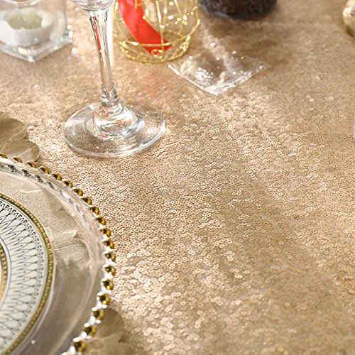 Champagne Sequin Rectangular Tablecloth 90x156 Inch for Wedding Party Holiday