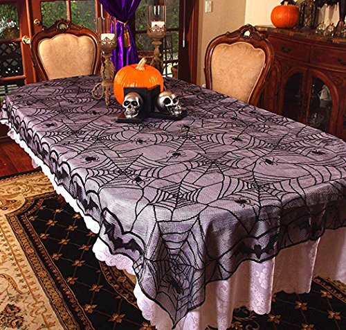 Halloween Lace Tablecloth Bat Spider Web Decor 48x96 Inch Spooky Party Cover