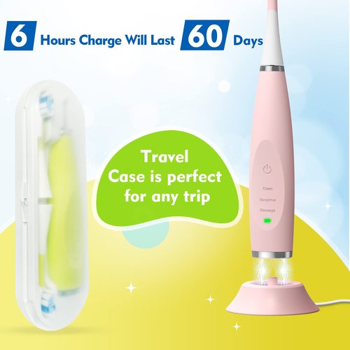 FUMEIKANG Kids Electric Toothbrushes 2 Pack Smart Sonic Toothbrush for Boys and Girls 3 4 5 6 7 8 9 10 11 12 (Blue+Pink, 2 Pack)