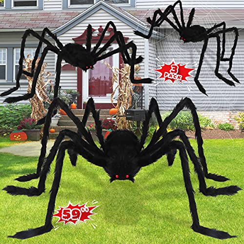 Halloween Giant Spider Decorations Outdoor 3 Pack - Realistic Spiders Props