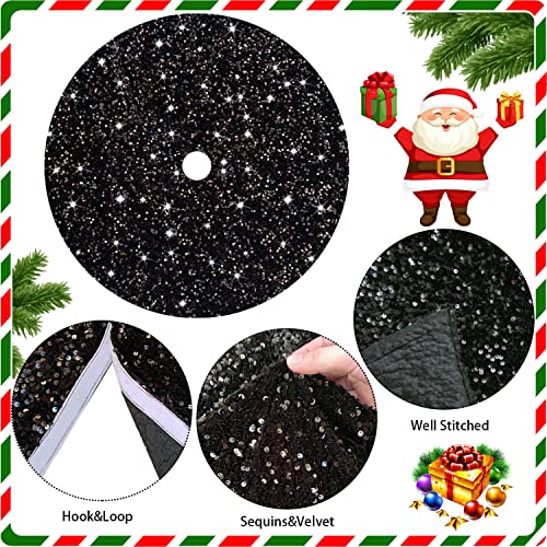 Black Sequin Christmas Tree Skirt 21 Inch Velvet Holiday Decor