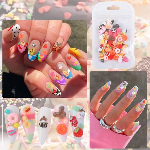 BAIYIYI Candy Decor for Nails Multi Shape Resin Candy Sweet Charms 3D Cute Slime Charms Beads Flatback Dessert Ice Cream Design for DIY Nail Art Craft Accessories with Tweezers(100 Pieces)