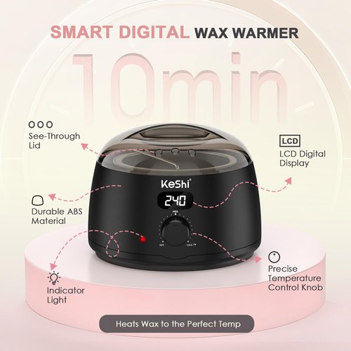 KeShi Waxing Kit for Women and Men, Digital Wax Warmer with 6 Bags Hard Wax Beads, at-Home Hair Removal Wax Kit for Full Body, Face, Eyebrow, Bikini, Legs, Brazilian & Sensitive Skin(Graphite)