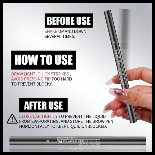 Skiennix Microblading Eyebrow Pencil - 2-in-1 Dual-Ended Pen with Precise Brush Tip | Dark Brown, Waterproof & Long-Lasting