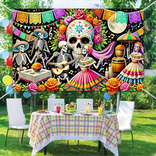 Day of the Dead Banner Skull Mexican Fiesta Decorations 71x43 Inch
