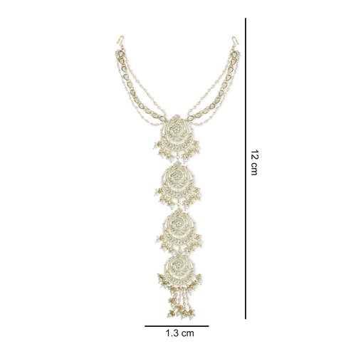 I Jewels Gold-Plated Metal Indian Wedding Bollywood Floral Kundan Pearl Studded Beaded Head Chain/Paranda (T2096W)