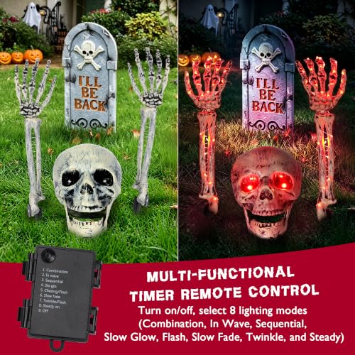 Light Up Skeleton Skull & Hands Halloween Decorations - Red Variation