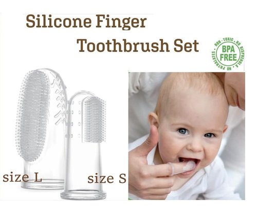 haakaa Silicone Baby Finger Toothbrush Set -360º Bristle for Baby Oral Gum Cleaning| Baby Teething Training| Newborn Oral Massager, BPA Free,2PK - 0m+Babies - Clear