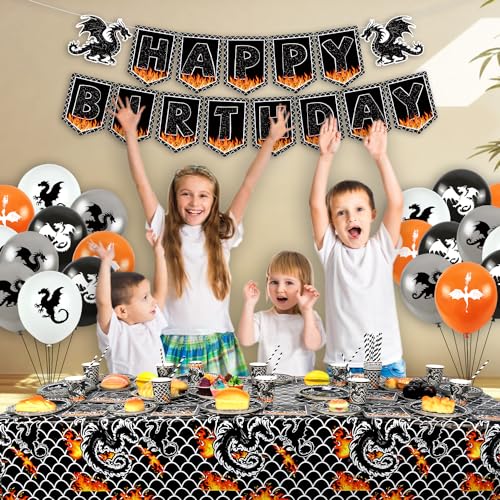 Dragon Party Table Covers Waterproof Rectangular Tablecloth 52 x 86 Inches - Black Dragon Theme Decorations
