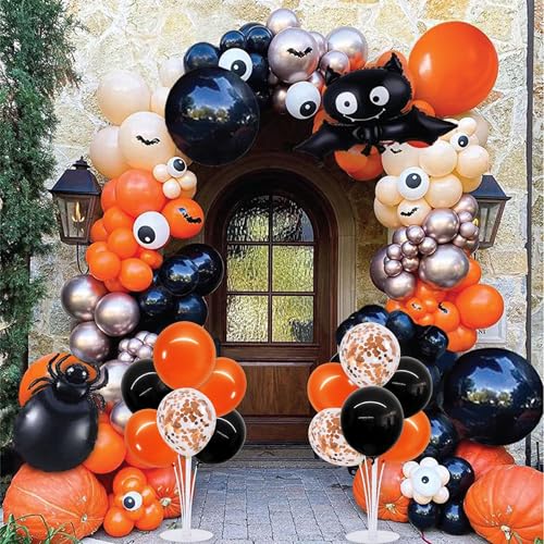 Balloon Stand Set for Table Centerpieces - Black & Orange, 4 Pieces with Balloons